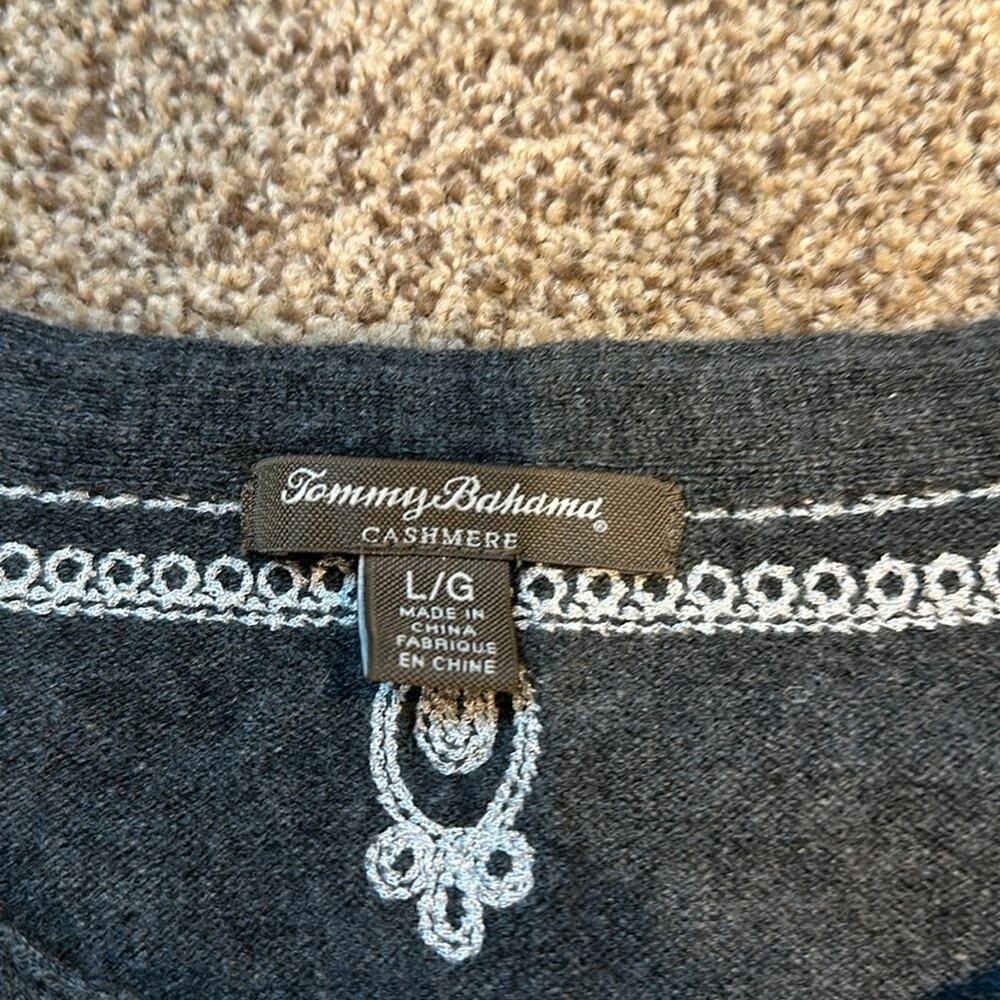 Tommy Bahama Island Cashmere Embroidered Tunic, Large, Grey w White stitching - Picture 3 of 3